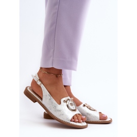 Tyylikkäät naisten sandaalit kullanvärisillä koroilla, hopea S.Barski KV27-053 2