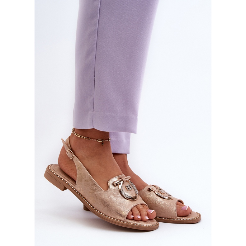 Tyylikkäät naisten sandaalit kullanvärisillä koroilla, ruusukulta S.Barski KV27-053 kultainen 2
