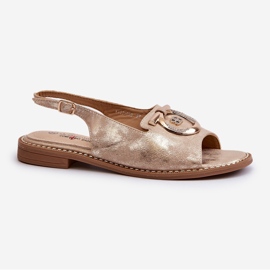 Tyylikkäät naisten sandaalit kullanvärisillä koroilla, kulta S.Barski KV27-053 kultainen 1