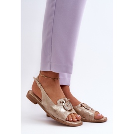 Tyylikkäät naisten sandaalit kullanvärisillä koroilla, kulta S.Barski KV27-053 kultainen 2