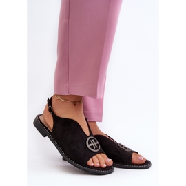 Naisten sandaalit kullalla koristeltu Eco Suede S.Barski KV27-059 musta 2