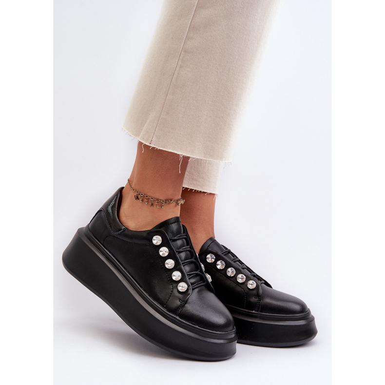 Naisten nahkalenkkarit massiivisella alustalla, musta S.Barski LR628 2