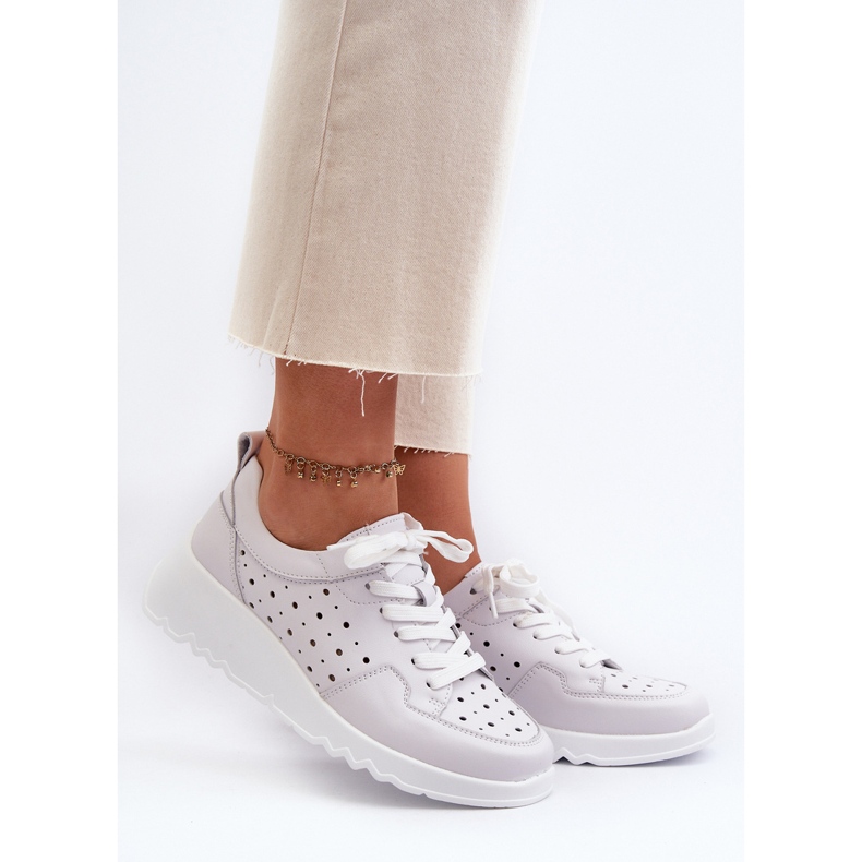 Harjakatkoiset Naisten Wedge-lenkkarit Natural Leather Vaaleanharmaa S.Barski LR482 2