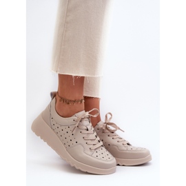 Harjakattoiset naisten kiilalenkkarit, luonnonnahkaa, beige S.Barski LR482 2