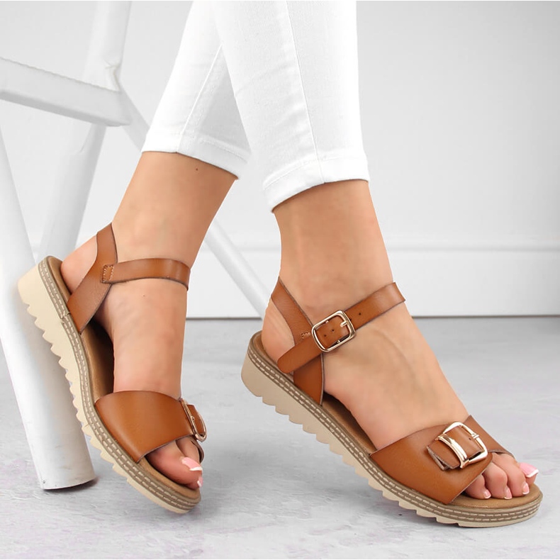 Naisten kiilanauhasandaalit soljella, ruskea, Sergio Leone SK078H 1