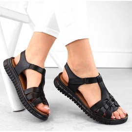 Naisten nahkasandaalit tarranauhalla, musta Artiker 54C0812 1