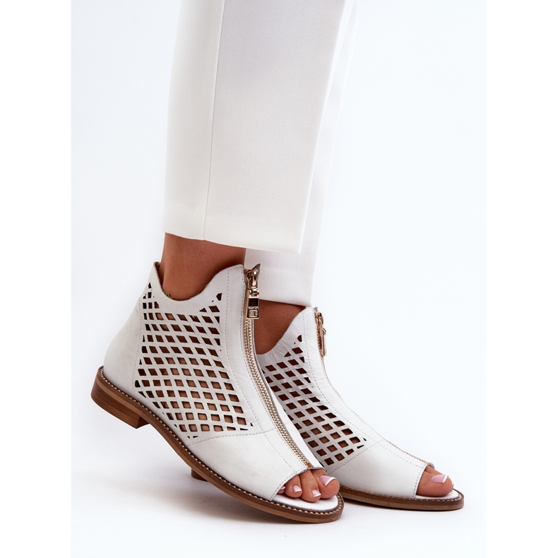 Zazoo 977/L Nahkaiset harjakattoiset sandaalit vetoketjulla, valkoinen 2