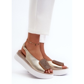 Zazoo 1786 Naisten nahkasandaalit kullalla koristellulla alustalla kultainen 2