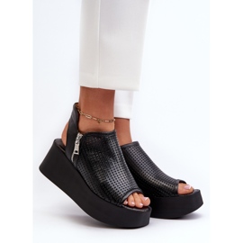 Zazoo 1792 nahkaiset harjakattoiset sandaalit, musta 2