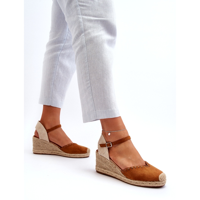 Joia Suede Espadrille Wedge Sandaalit Camel Braidilla ruskea 2