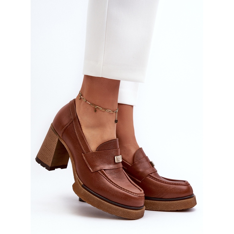 Zazoo 20169 Ruskeat nahkaiset korkeakorkokengät 2