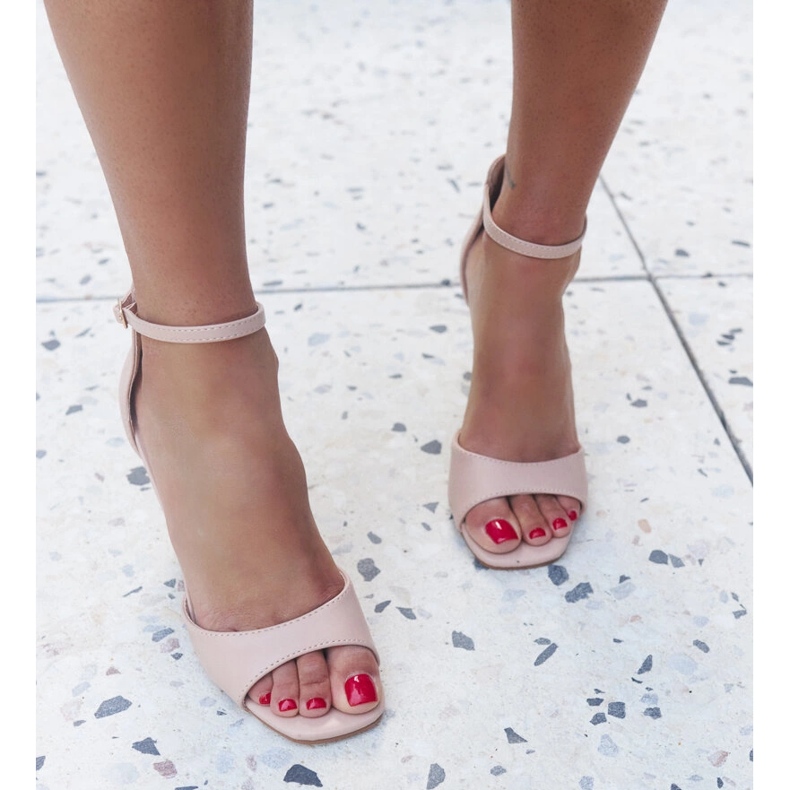 Askern ekologiset nahkaiset korkeakorkoiset sandaalit beige 1