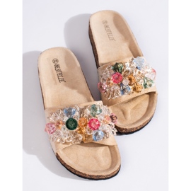 Naisten beigenväriset mokkanahkaiset tossut 1