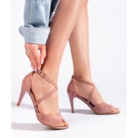 Naisten mokkanahkaiset korkeakorkoiset sandaalit, puuterivaaleanpunainen, valmistaja Sergio Leone 1