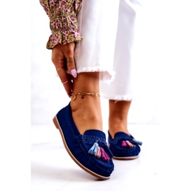 Evento Naisten mokkanahkaiset mokasiinit hapsuilla, laivastonsininen 2