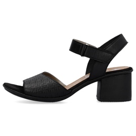 Nahkaiset mukavat naisten korkeakorkoiset sandaalit tarranauhalla, musta Rieker 64693-00 1