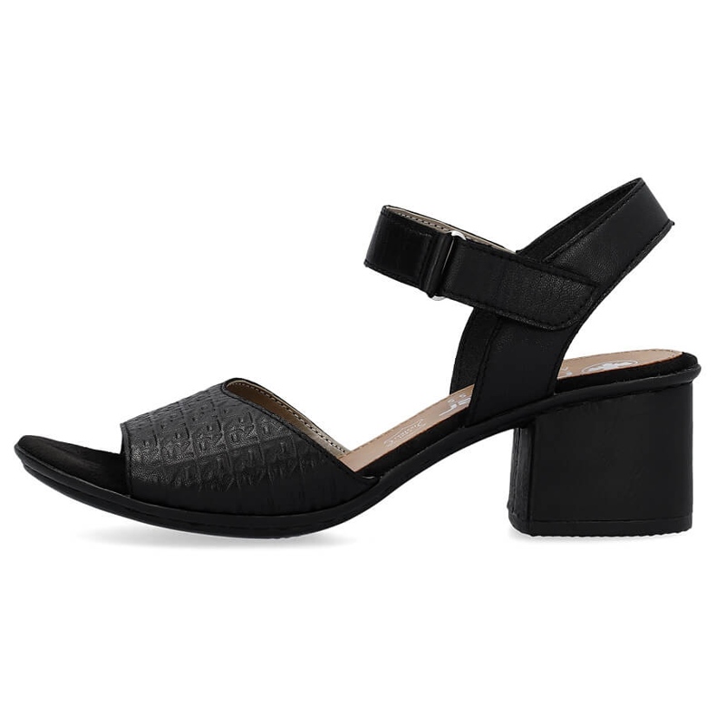 Nahkaiset mukavat naisten korkeakorkoiset sandaalit tarranauhalla, musta Rieker 64693-00 1