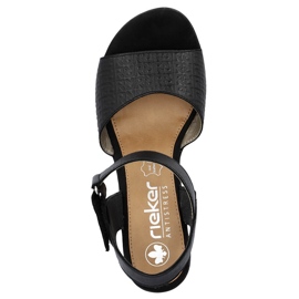 Nahkaiset mukavat naisten korkeakorkoiset sandaalit tarranauhalla, musta Rieker 64693-00 2