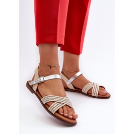S.Barski MY923 Naisten litteät sandaalit, beige 3
