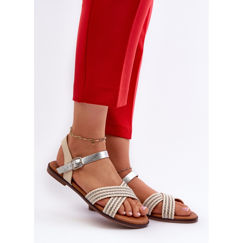 S.Barski MY923 Naisten litteät sandaalit, beige 2