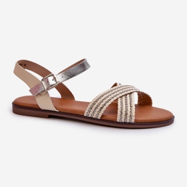 S.Barski MY923 Naisten litteät sandaalit, beige 1