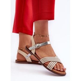 S.Barski MY923 Naisten litteät sandaalit, beige 5