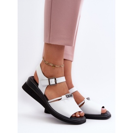 Naisten nahkaiset kiila sandaalit Vinceza 66624 valkoinen 2