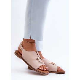 Naisten litteät sandaalit kultakoristeella Vinceza 17319 vaaleanpunainen 2