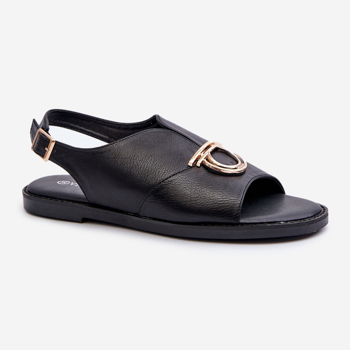 Naisten litteät sandaalit kultakoristeella Vinceza 17319 musta 1