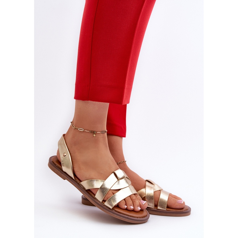 Naisten litteät sandaalit Eco-nahasta Vinceza 17347 kultaa kultainen 2