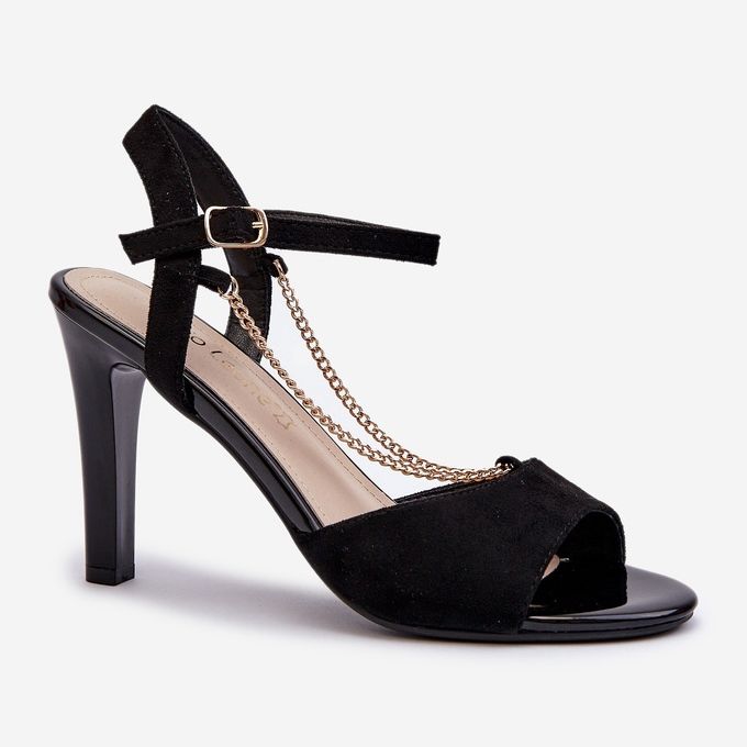 Naisten korkeakorkoiset sandaalit Eco Suede ketjulla Sergio Leone SK925 musta 2