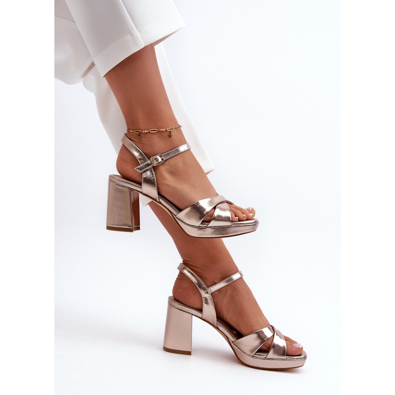 Naisten korkeakorkoiset sandaalit Eco Leather Gold Jatine kultainen 2
