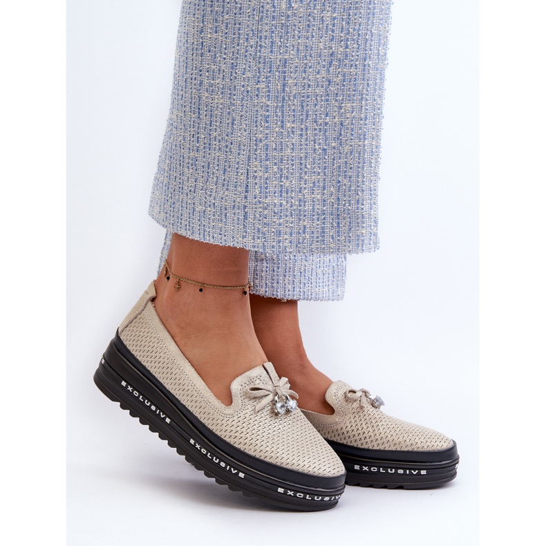 Kiiltävät naisten nahkaiset mokasiinit alustalla S.Barski LR400 Gold kultainen 2