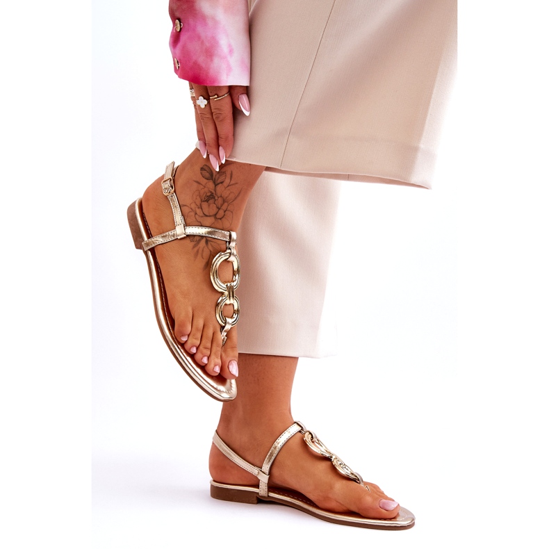 Litteät japanilaiset sandaalit kultaiset kultaiset kultainen 3