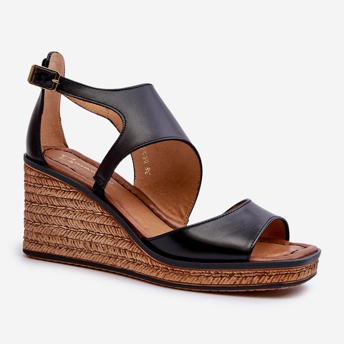 Naisten nahkaiset kiila sandaalit Maciejka 06657-01 musta 2