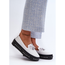 Naisten nahkaiset mokasiinit S.Barski LR400 alustalla, valkoinen 2