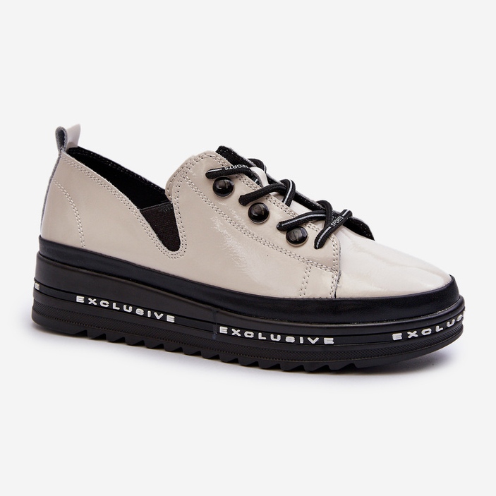 Naisten nauhakengät alustalla Natural Leather S.Barski LR620 beige 1