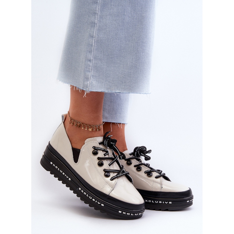 Naisten nauhakengät alustalla Natural Leather S.Barski LR620 beige 2