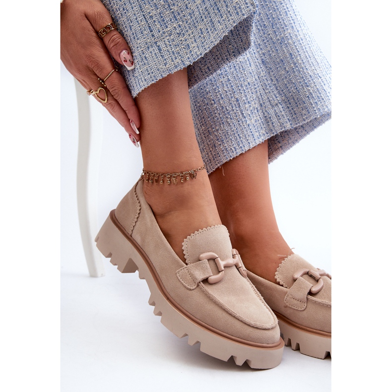 S.Barski Mokkanahkaiset naisten mokasiinit koristeella D&amp;A TW117 beige 1