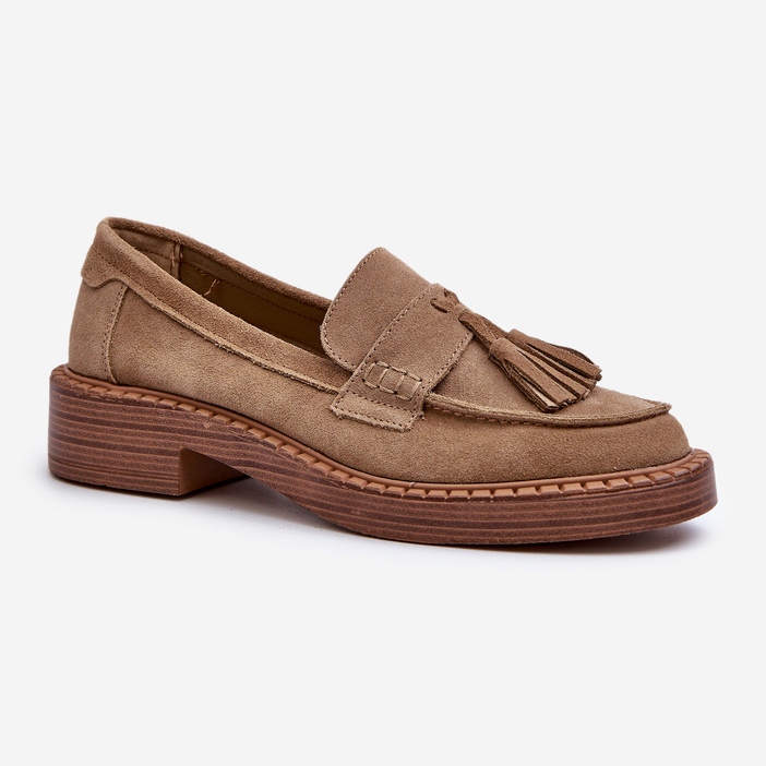 S.Barski Naisten mokkanahkaiset mokasiinit hapsuilla D&amp;A TW107 ruskea 1