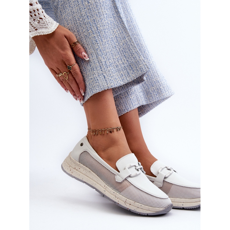 S.Barski Naisten nahkaiset mokasiinit D&amp;A TW210 valkoinen 1