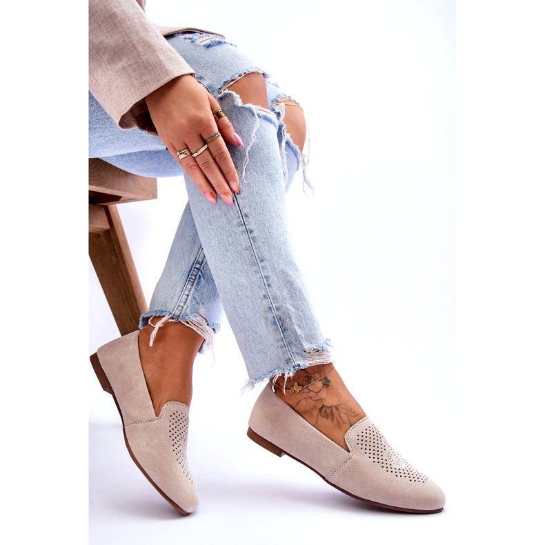 S.Barski Naisten mokkanahkainen avointyöt beige 4