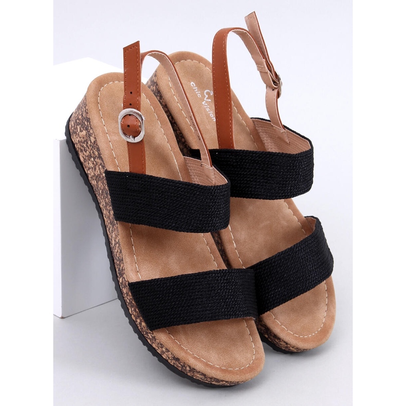 Wadoux Black korkkikiila sandaalit musta 1