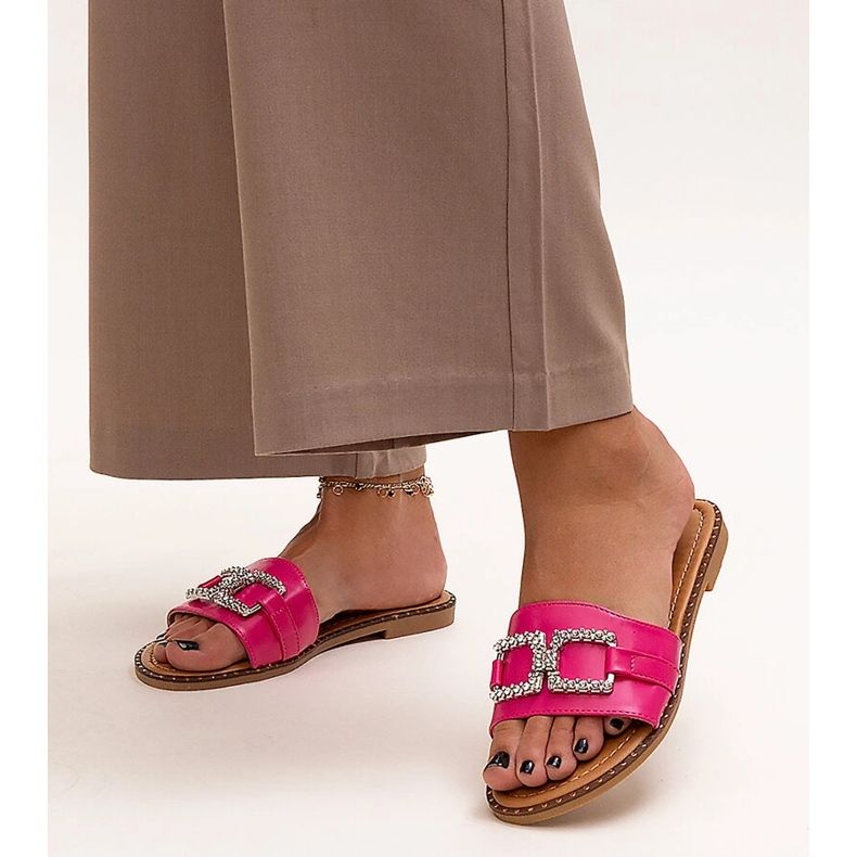 Rochaelan tummanpunaiset varvastossut koristeellisella soljella vaaleanpunainen 1