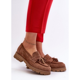 Zazoo 3469 Naisten mokkanahkaiset mokasiinit hapsuilla, ruskea 2