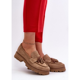 Zazoo 3469 Naisten mokkanahkaiset mokasiinit hapsuilla, beige 2