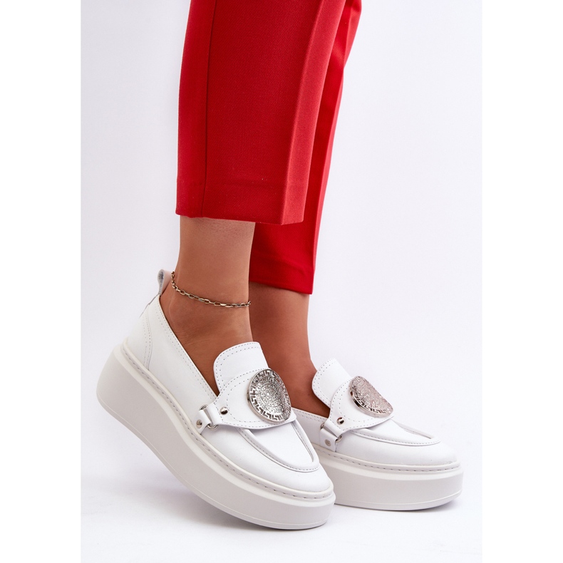 Zazoo 3486 Naisten nahkaiset mokasiinit koristeella, valkoinen 2