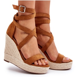 Espadrille-kiila sandaalit Camel-punoksella ruskea 4