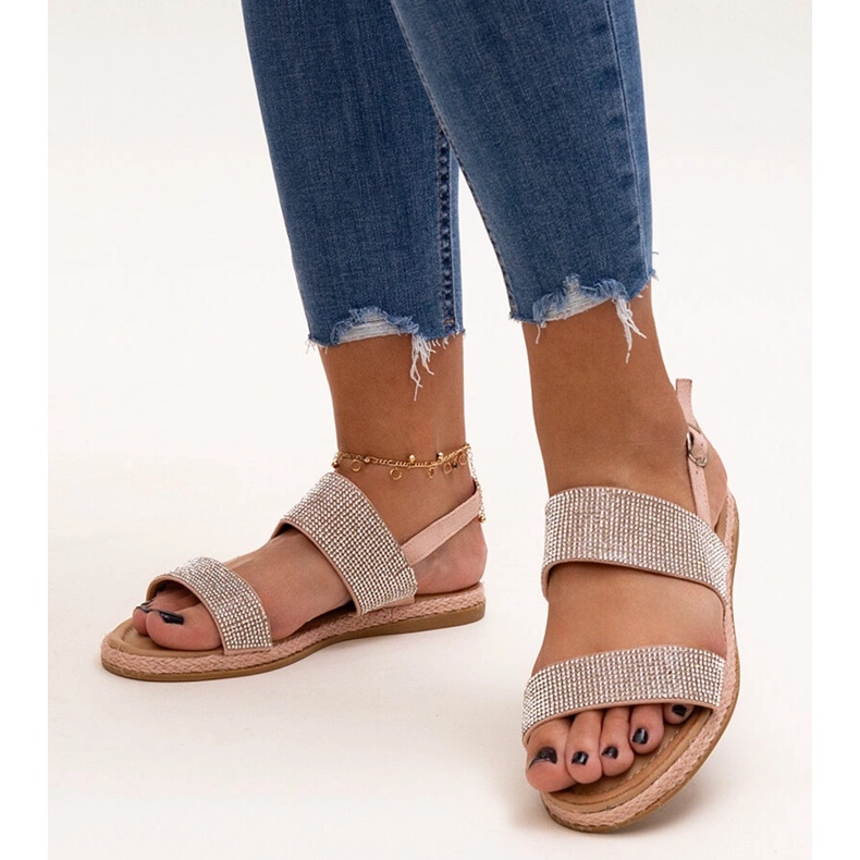 Vaaleanpunaiset sandaalit koristeltu Carvalia strassit vaaleanpunainen 1