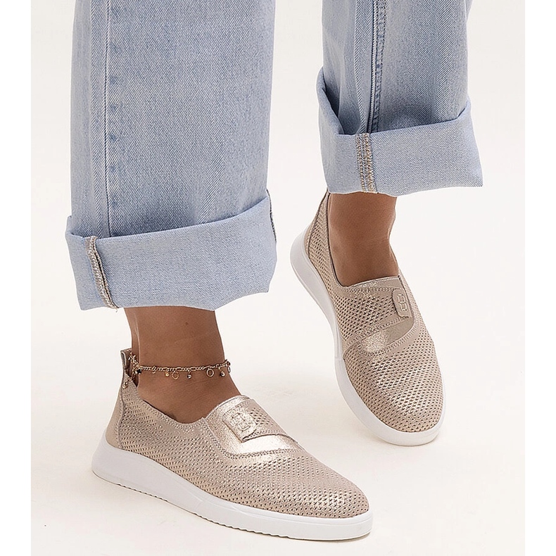 Ethelsin kullanväriset rei'itetyt nahkalenkkarit kultainen 1